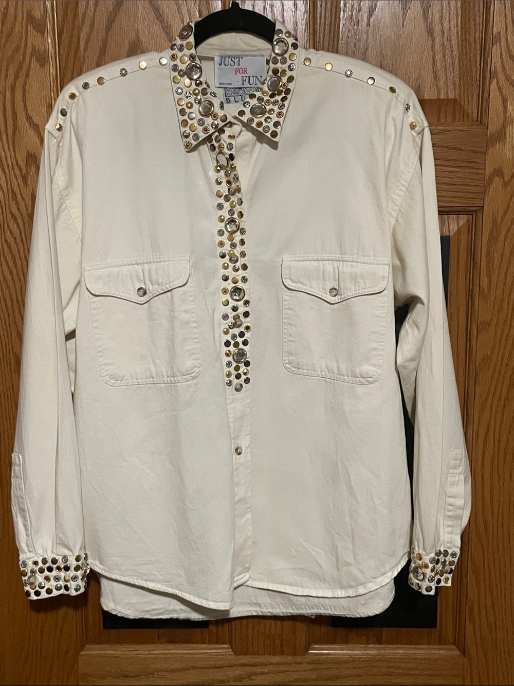 Just For Fun / Andrew’s Blues. Cream Studded Button-Up Shirt/Jacket Y2K Vintage